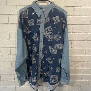Vintage 90s y2k American Rebel Bandana Mud Flap Girl Buttondown Shirt Mens XL